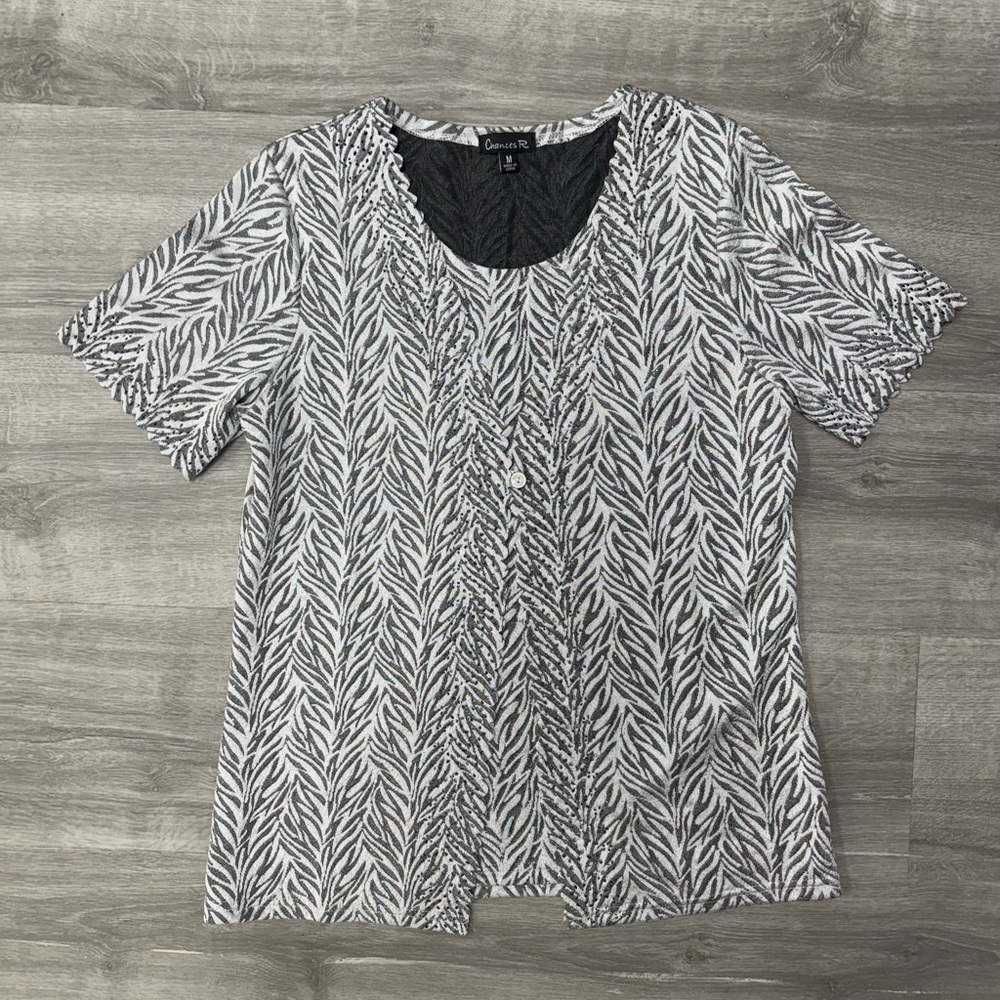 Chances R Black and Gray Patterned Top Size Medium